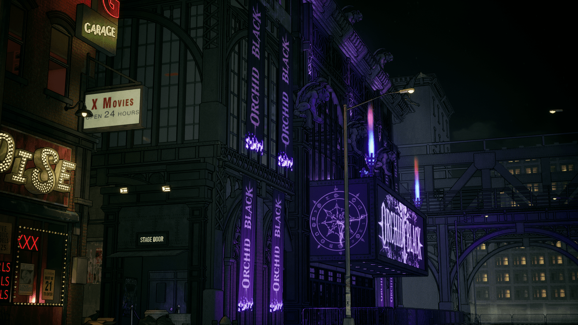 Stylized nighttime city venue from the current Hitbox Games project